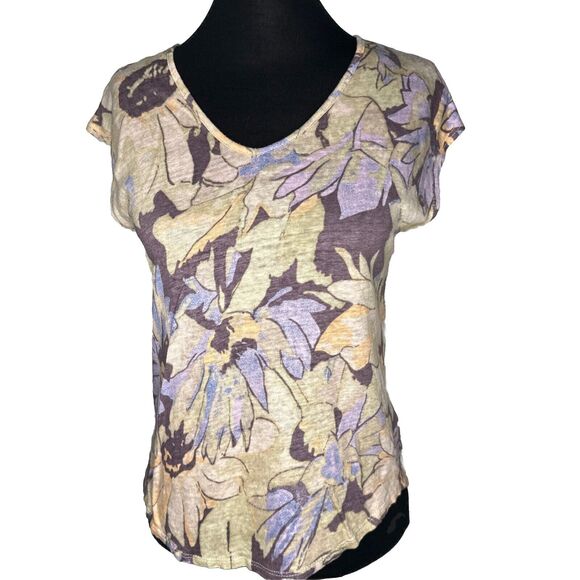 C&C California Linen Blouse XS Colorful Abstract Print Dolman Pullover Top - Picture 1 of 6